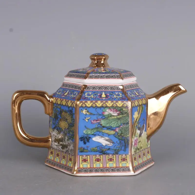 

Qing Qianlong Painted Gold Enamel Flower And Bird Pattern Teapot Antique Tea Ceremony Tea Art Home Chinese Decoration