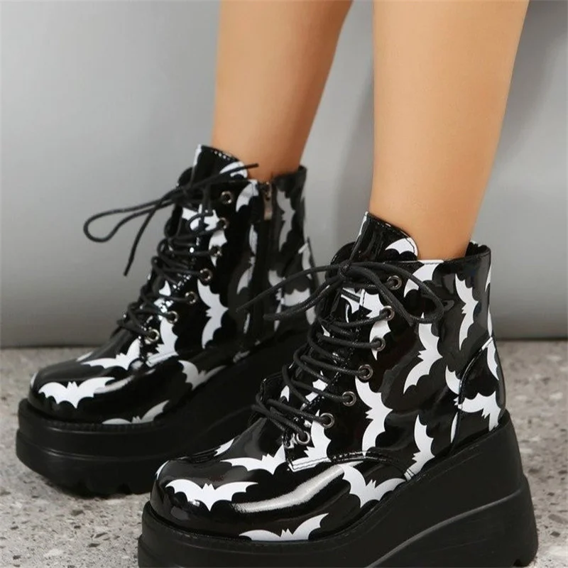 Brand New Gothic Style Platform Vampire Cosplay Women Mid-calf Boots 2022 Winter Wedges Comfy Women Motorcycle Boots Shoes