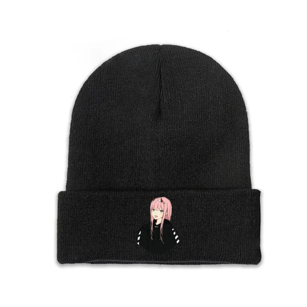 

OFF Darling in The Franxx Zero Two Movie Knitted Caps Women's Men's Skullies Beanies Autumn Winter Hats Hip Hop Melon Cap