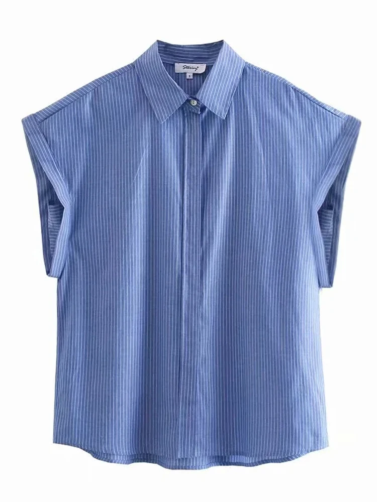 

Женская однобортная рубашка в полоску, Повседневная Свободная блузка из чистого хлопка с карманами и воротником с лацканами, в английском с...