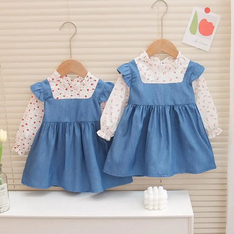 

Женское платье с длинным рукавом Laura Kors, синее милое платье с цветочным рисунком и оборками, платье для девочек 12 мес.-5 лет, новинка зимы 2023