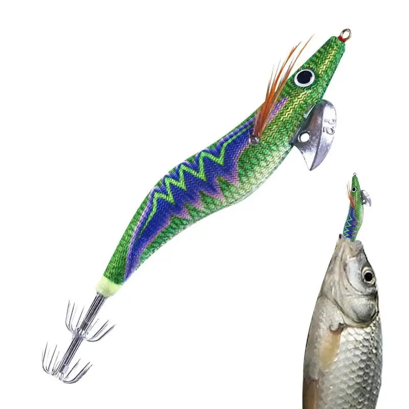

Squid Lures Fishing Saltwater Squid Wooden Lure Squid Hook With Lighted Effect Realistic Shrimp Bait For Sea Bass Squid