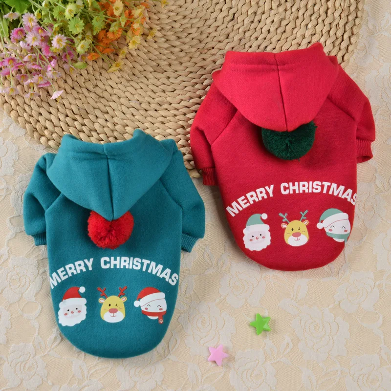 

Рождественская одежда для домашних животных, свитер средней и маленькой собаки на осень и зиму, милая толстовка с капюшоном, костюм для отдыха с изображением померанского мопса, котенка