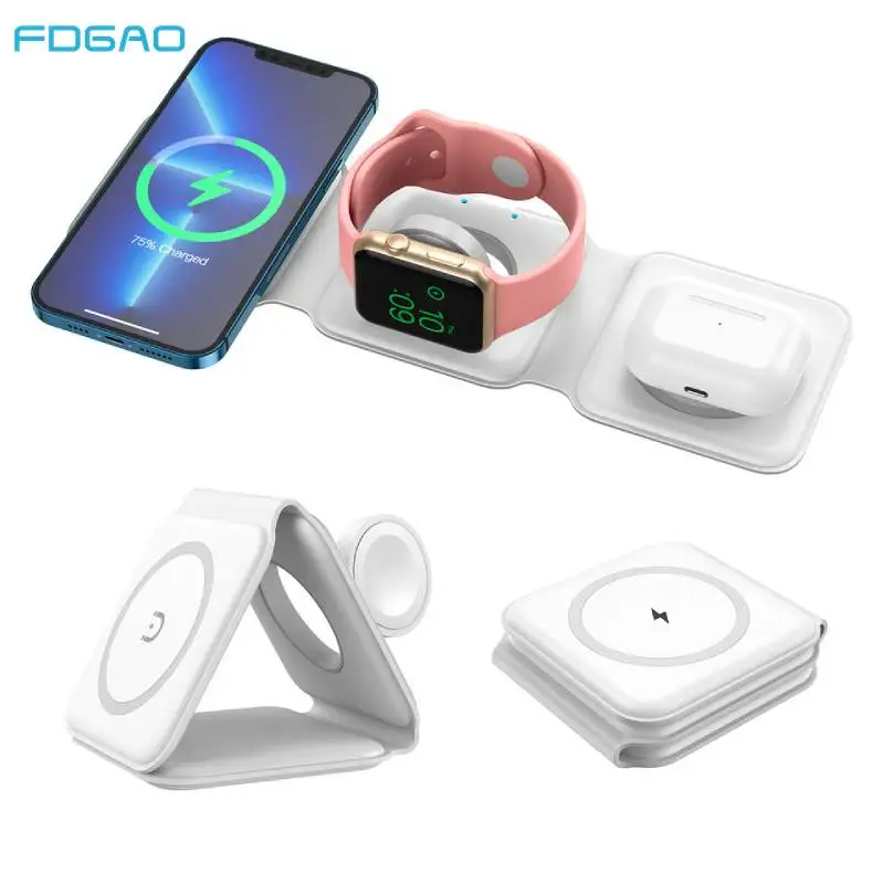 

15W 3in1 Wireless Charger Foldable For iPhone 12 13 14Pro Max Magnetic Fast Charging Dock Stand For Apple Watch Airpods Portable