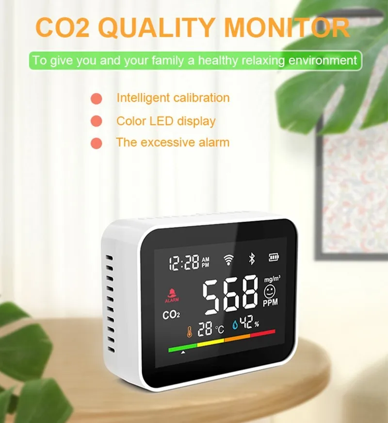 

Co2 Temperature And Humidity Sensor Smart Life Tuya Air Quality Monitor Detector Smart Home Wifi Smart Air Quality Sensor New
