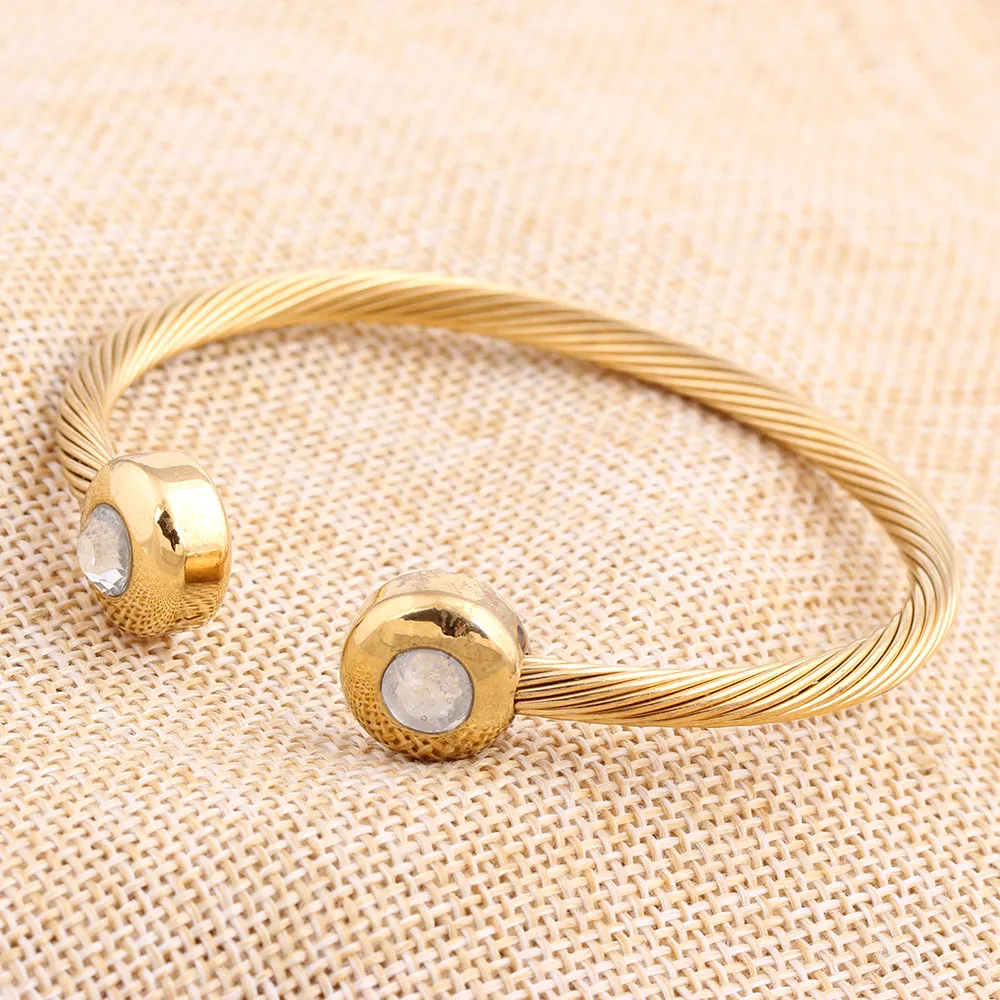 Симметричные круглые Открытые Браслеты из титановой стали с золотой обмоткой