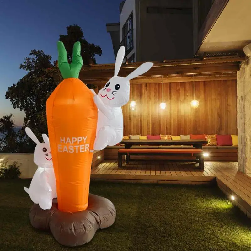 

Inflatable Rabbit Carrot Decorations Easter Theme Bunny Carrot Blow Up Lighted Decor Easter Party Decoration For Outdoor Garden