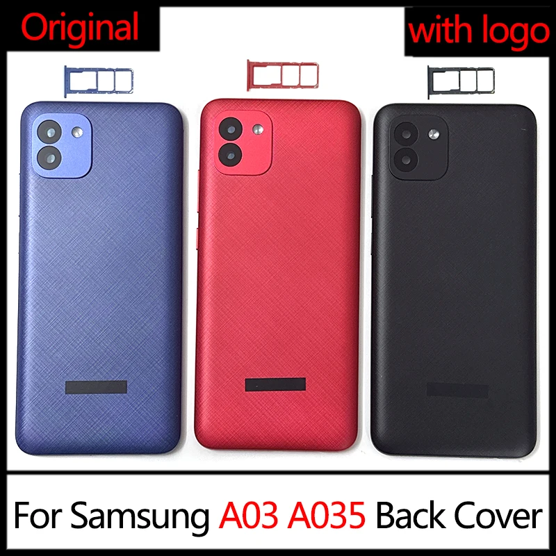 

Оригинальная задняя крышка A03 для Samsung Galaxy A03 A035, Крышка батарейного отсека, корпус заднего корпуса, корпус камеры, крышка объектива, слот для Sim-карты