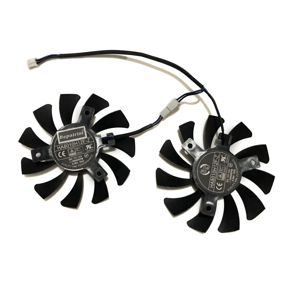 2pcs/Set 75MM 2Pin,HA8010H12F-Z,GPU Graphics Card Cooling Fan,For MSI GeForce GTX 1650 GTX1650 VENTUS XS 4G OC,VGA Card Cooler