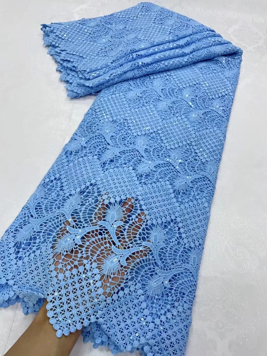 

Африканская кружевная ткань с блестками 2023, Высококачественная синяя Водорастворимая нигерийская французская кружевная шнуровка из гипюра для свадебного шитья