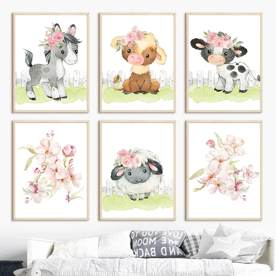 

Farm Animal Pig Horse Donkey Cow Sheep Nursery Prints Canvas PaintingWall Art Poultry Poster Wall Pictures Kids Girl Room Decor