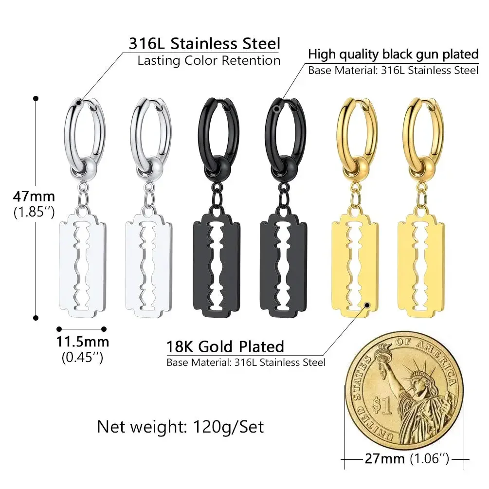 Модные серьги с лезвием из нержавеющей стали винтажные бритвенные полые висячие