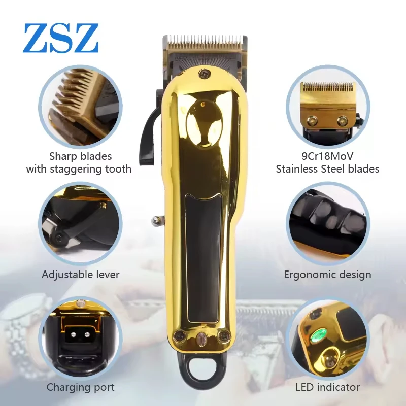 Zsz F-80 Профессиональная Машинка Для Стрижки Волос Золотая Перезаряжаемая