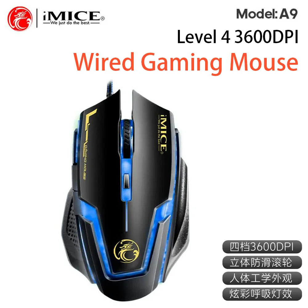 Фото Игровая мышь IMICE, проводная USB-мышь с RGB-подсветкой, эргономичная игровая мышь, Plug and Play, для ПК, ноутбуков, Windows, Mac OS №1