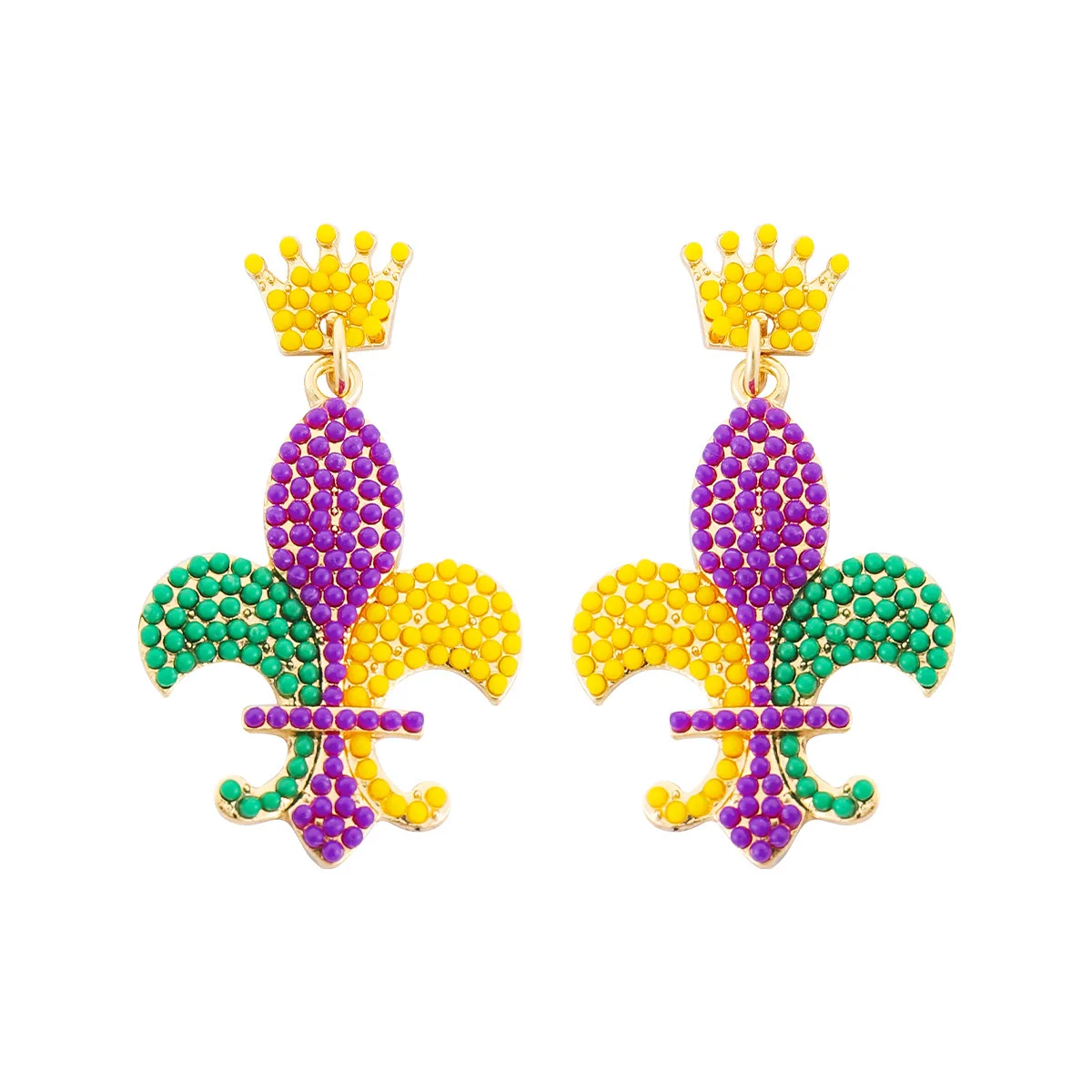 

BEADED MARDI GRAS EARRINGS - New Orleans Jewelry Purple Green Gold Fleur De Lis Earrings for Women Mardi Gras Fleur De Lis Acces