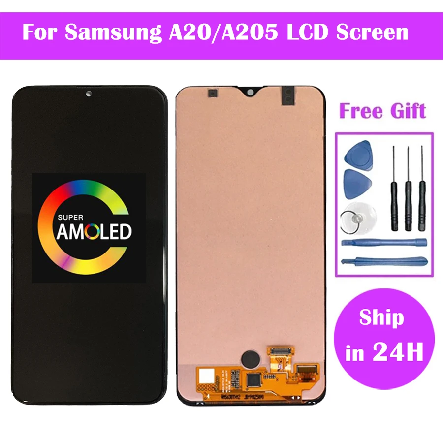 Фото Super AMOLED для Samsung Galaxy A20 A205/DS A205F A205FD A205A ЖК-дисплей с сенсорным дигитайзером в сборе + рамка №2