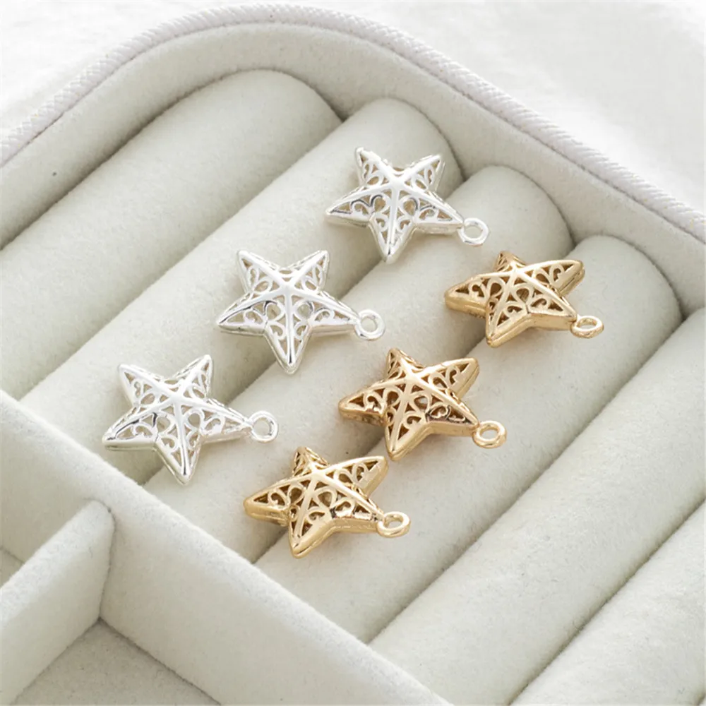 

14k copper covered gold hollow pentagram pendant pearl jewelry link buckle diy bracelet necklace jewelry accessories