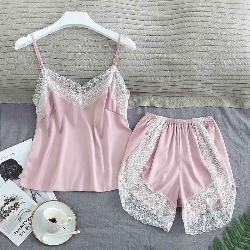 Sleepwear Set Short Pajamas Women Lace Sexy Tops Shorts Summer Loungewear Fashion Soft Women Clothing Homewear Suit 2022 New