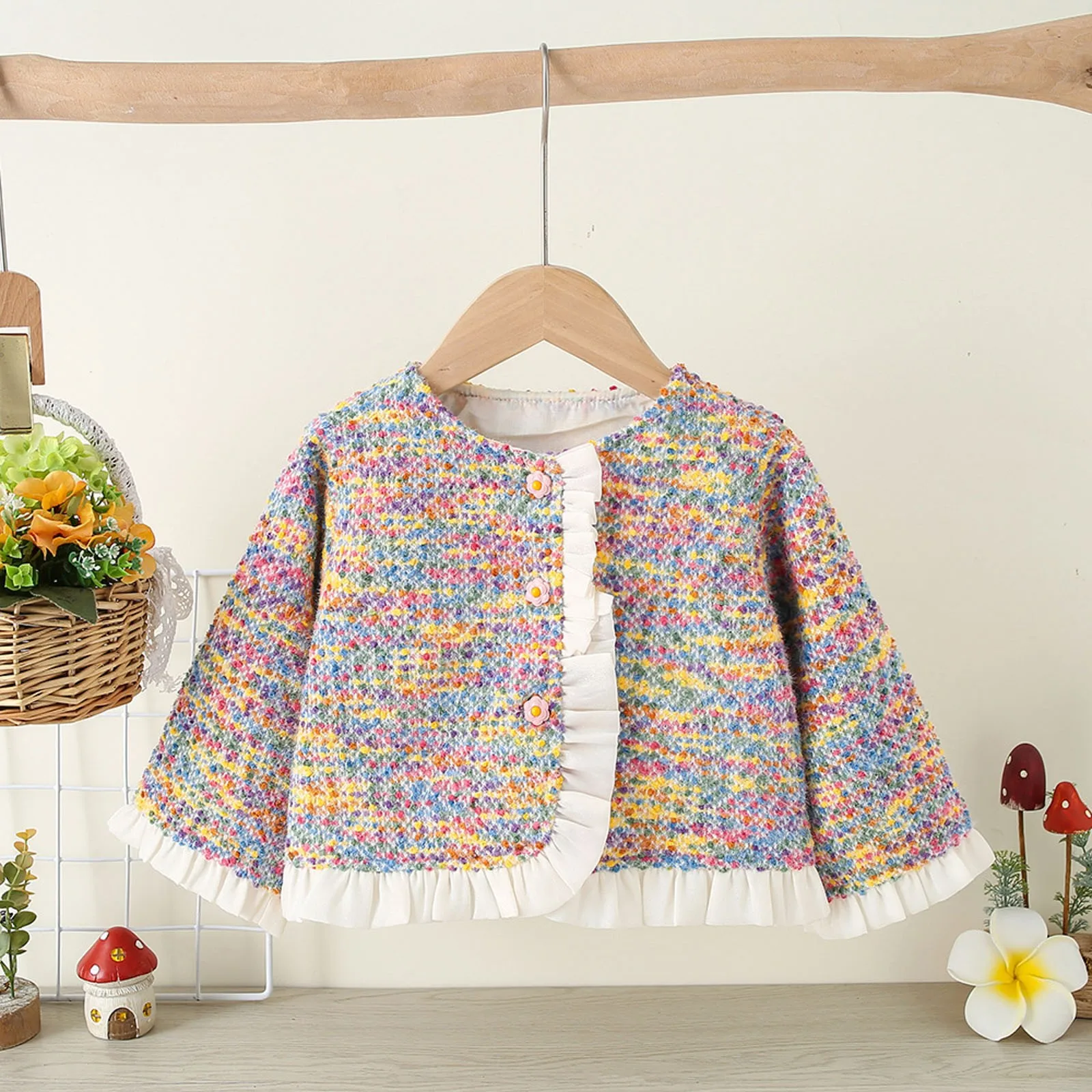 

Детское трикотажное пальто с длинным рукавом, радужной расцветки