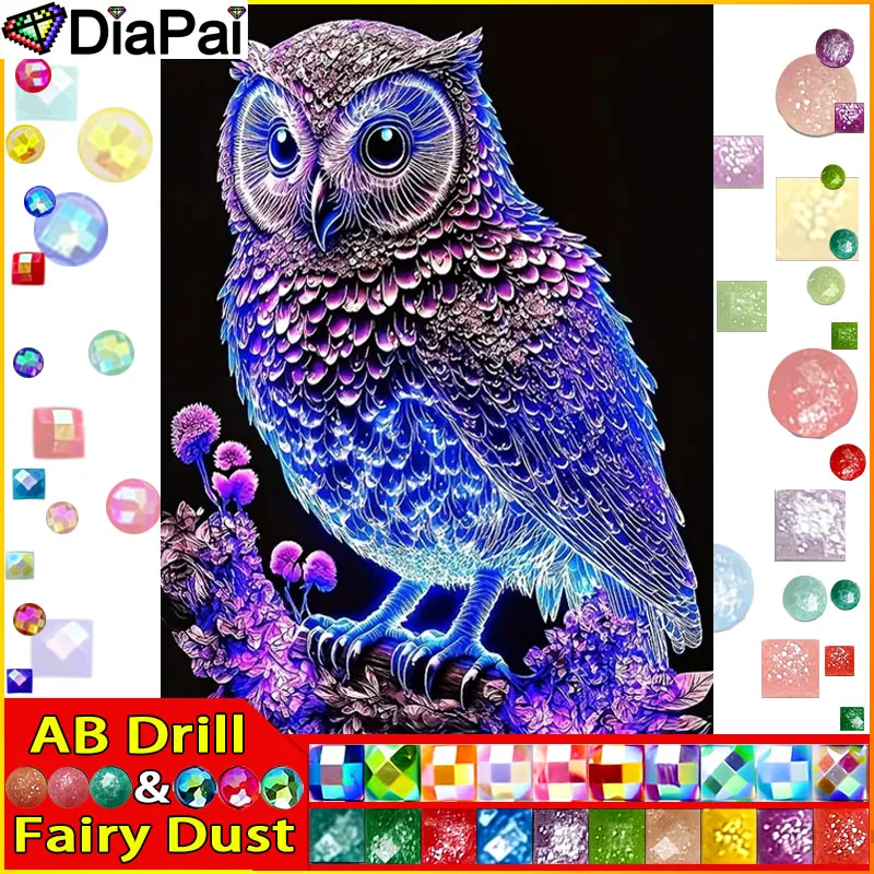 DIAPAI Fairy Dust AB 5D Алмазная вышивка Набор для рукоделия "Сова животное цветок" Diy