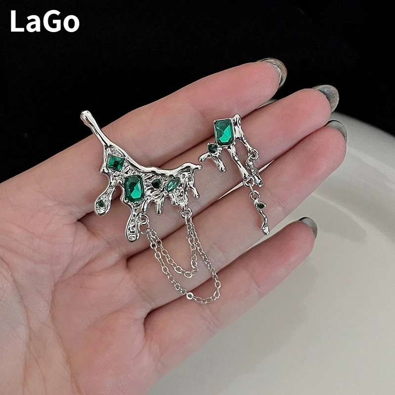 

Fashion Jewelry 925 Silver Needle Green Glass Earrings Popular Style Vintage Temperament Asymmetrical Earrings For Women Gifts