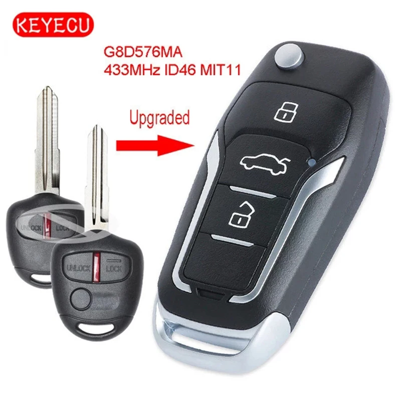 

Keyecu Upgraded Flip Remote Car Key Fob 433MHz ID46 Chip for Mitsubishi Lancer CJ 2007-2013 FCC ID: OUCG8D-576M-A