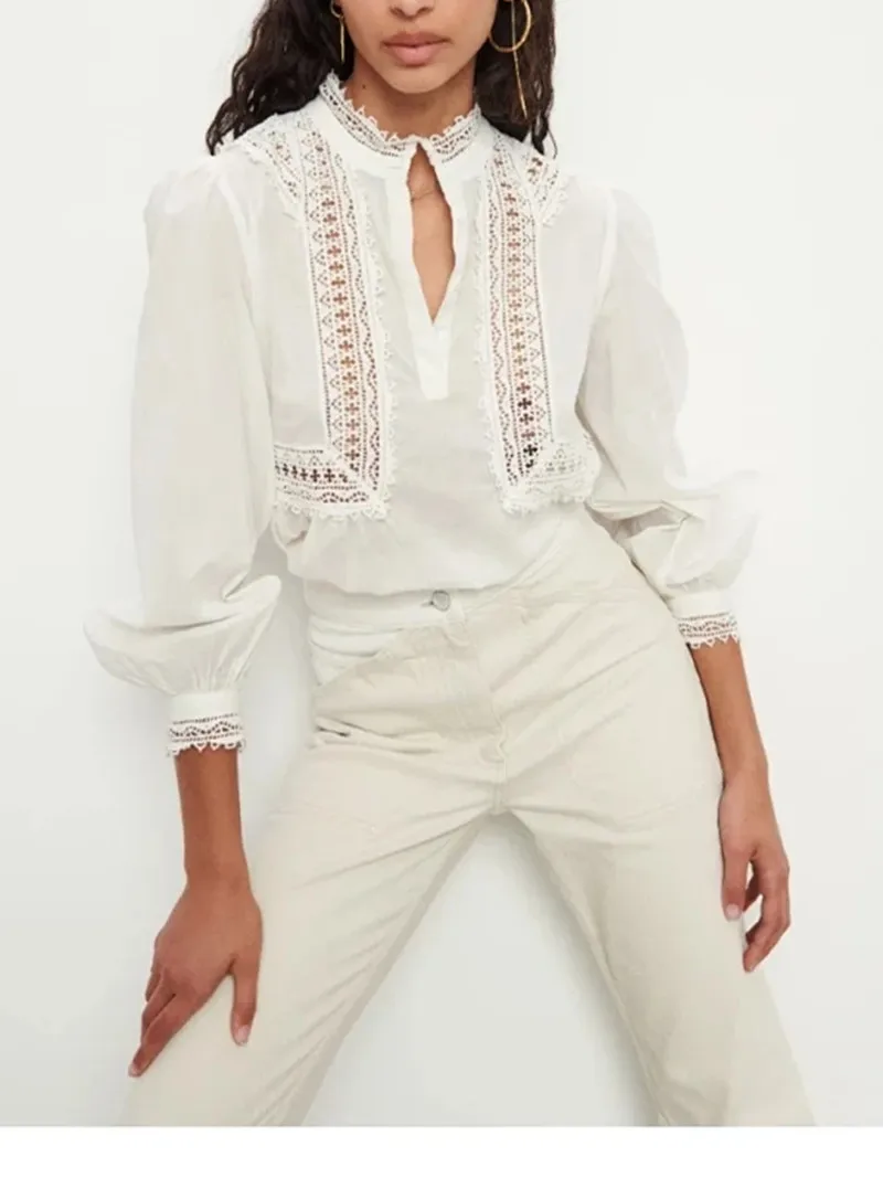 

Women Shirt Lace Hollow Out Long Sleeve Blouses