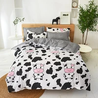 evich polyester cartoon cute cow pattern 3pcs bedroom bedding with zipper pillowcase single and double multi size bedclothes
