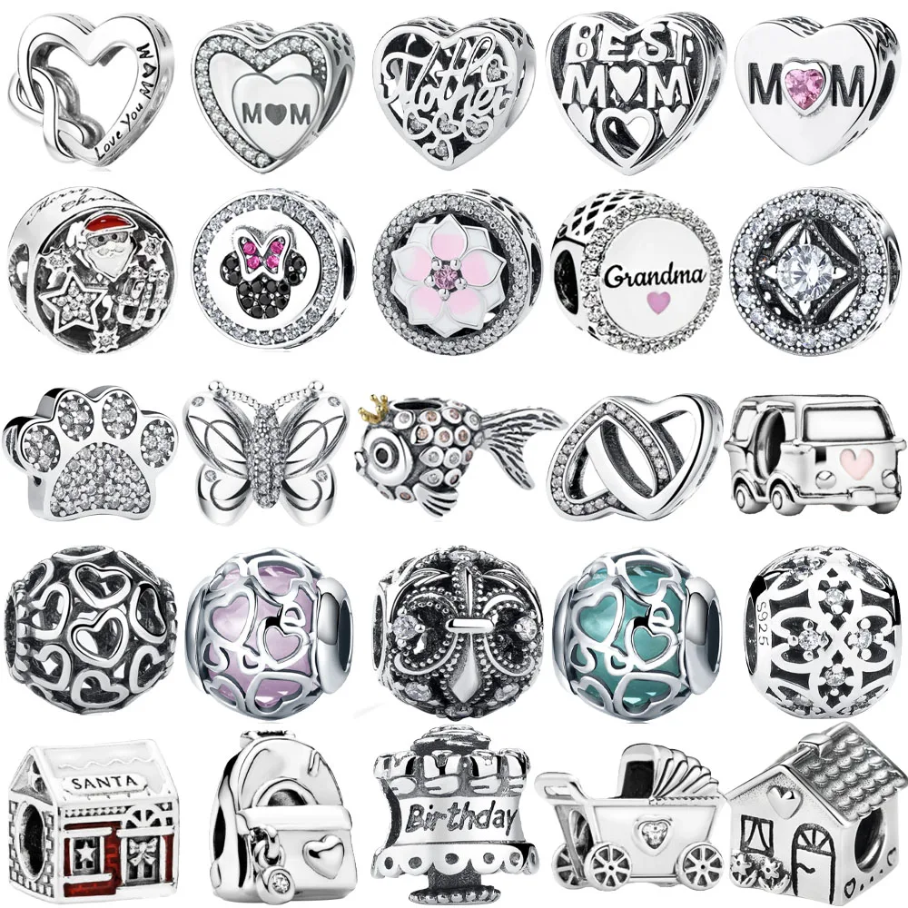 

Genuine mybeboa 925 Sterling Silver Beads Entwined Hearts Mom Heart Charms Fit Original Pandora Bracelet Women DIY Jewelry