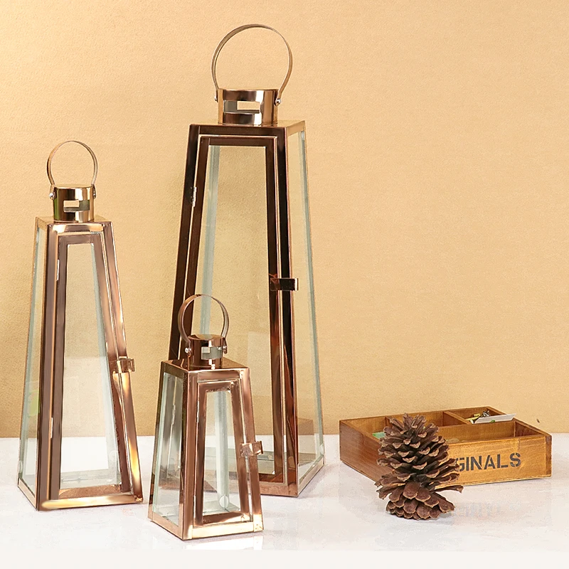 

Windproof Hanging Candle Holder Glass Gold Luxury Modern Metal Candle Lantern Small Nordic Bougeoir Verre Candle balcony Gift