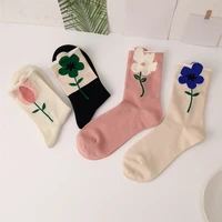 1 pair women socks cartoon flower tulip kawaii funny casual female cotton sock hosiery streetwear harajuku crew sox