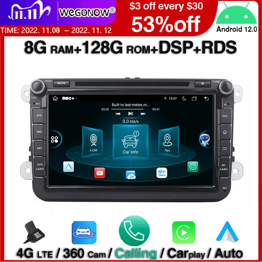 

Carplay 360 IPS Android 12,0 8 ГБ ОЗУ 8 ядер 128 Гб ПЗУ автомобильный DVD-плеер GPS карта RDS радио тюнер Wi-Fi Bluetooth5.0 для VW Seat Skoda