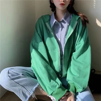 harajuku womens sweatshirts pocket jacket clothing femme hoodie streetwear 2021 autumn hooded zipper top korean green hoodies