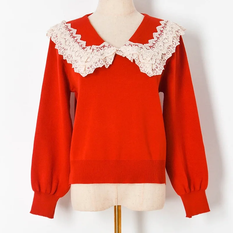 

2022 Spring Sweet Sweater Pullovers Women Knit Tops Red Black Jumper Jersey Casual Fashion Kawaii Japanese Korean Style Clothes