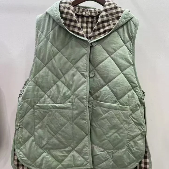 Осень 2024 новинка Женский хлопковый жилет без рукавов с капюшоном кардиган