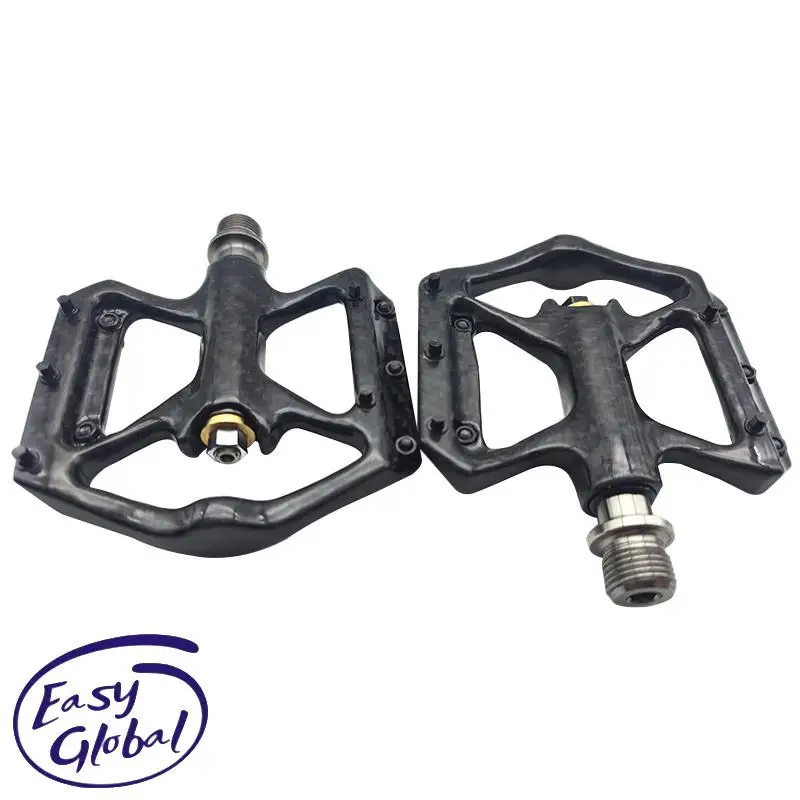 Ultralight Bicycle Carbon Fiber Pedals Lightweight Platform Pedal Mtb Road Cycling Titanium Axle Pedals Three Bearing Pedals