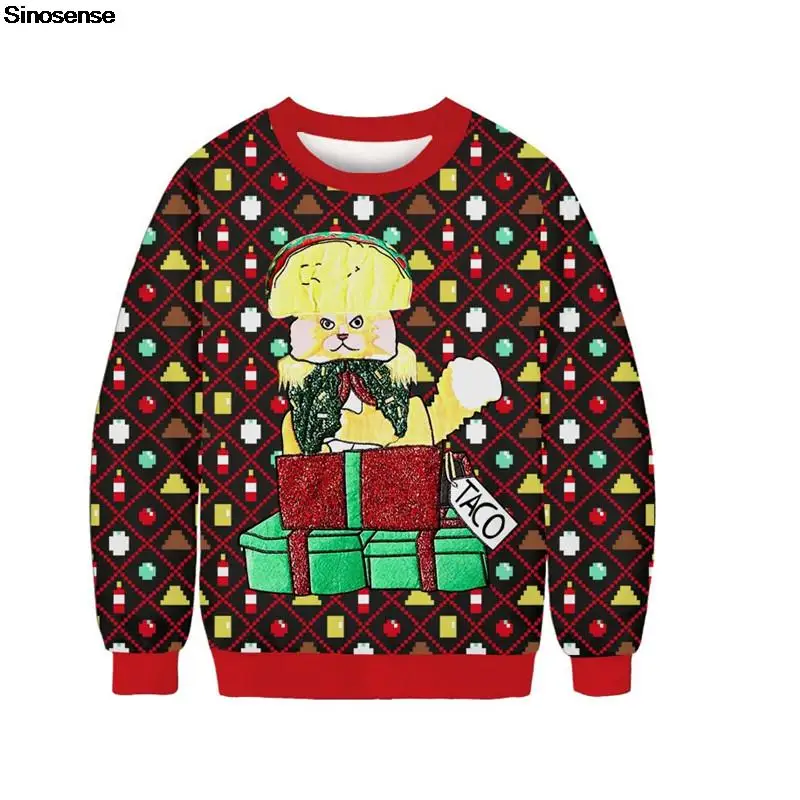 

Men Women Funny Cat Ugly Christmas Sweater Couple Pullover Christmas Jumpers Tops 3D Printed Holiday Party Xmas Sweatshirt