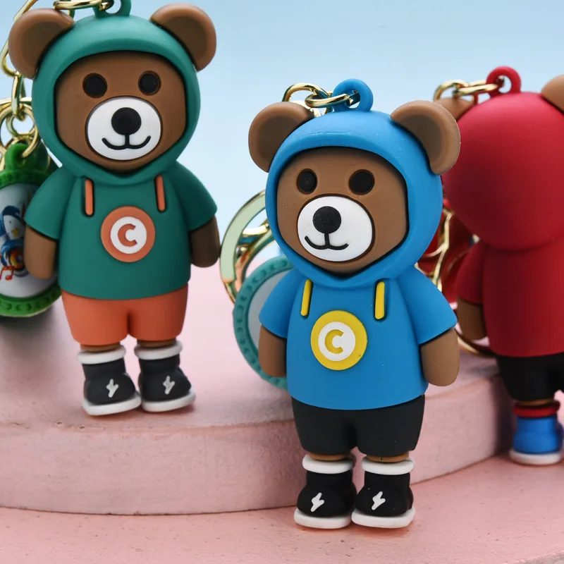 

Keychains Or Women Men Car Keychain Motorcycle Silicone All-Match Backpack Pendant Cartoon Cute Bear Toy Couple Gift