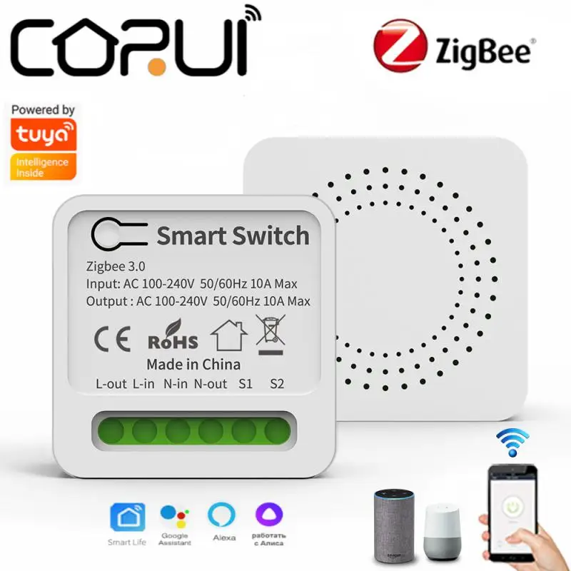 

CORUI Zigbee3.0 Smart Switch Tuya 10/16A Mini 2 Way Control Smart Breaker Smart Life Control Support Alexa Alice Google Home