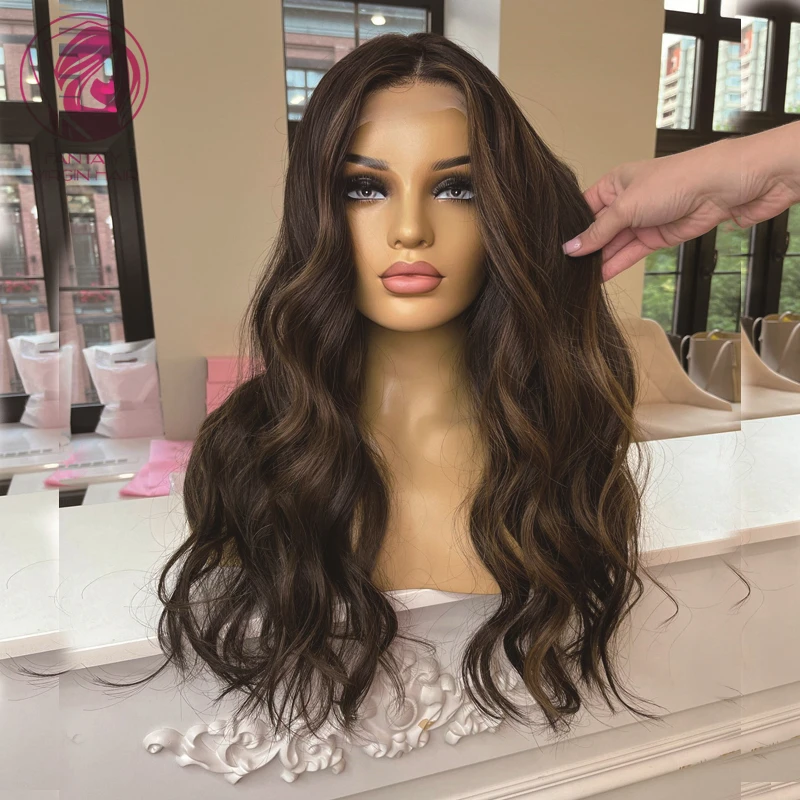 Full Lace Wigs Human Hair Light Brown Blonde Lowlights Lace Frontal Wig 13x6 Loose Body Wave Virgin Human Hair Wig Sale Natural
