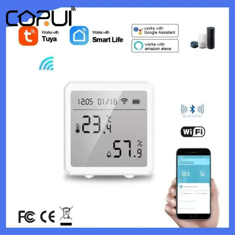 

CORUI Wifi+Bluetooth Tuya Smart Temperature And Humidity Sensor Can Be Connected To Hotspots With Alarm , Alexa Google Home