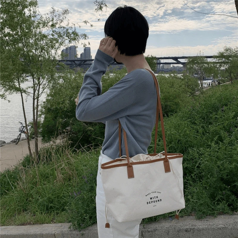 

2022 Vintage Simple Canvas Shopper Bag ladies wild Hand Bags Fashion Beach High capacity class bags for girls New casual