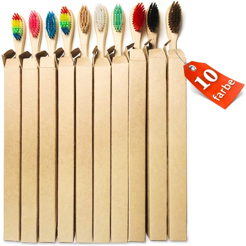 10 шт. набор зубных щеток из бамбука с мягкой щетиной