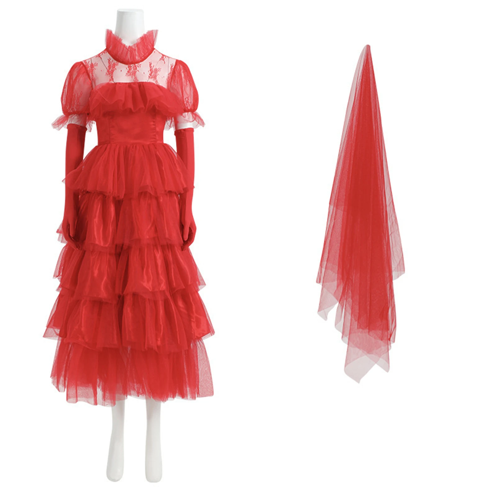 Костюм для косплея невесты Lydia Deetz средневековое красное свадебное платье