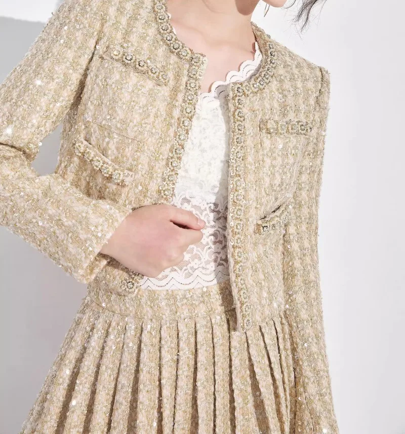 Женский офисный комплект из двух предметов элегантный абрикосовый твидовый