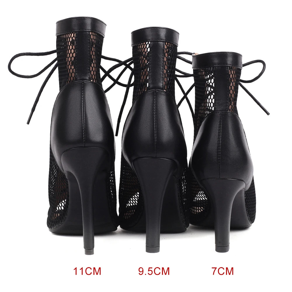 Peep Toe Summer Shoes Woman Sandals Sexy Hollow Gladiator Ankle Boots Lace-up Thin High Heels Jazz Dance Shoes Female Size 33-46
