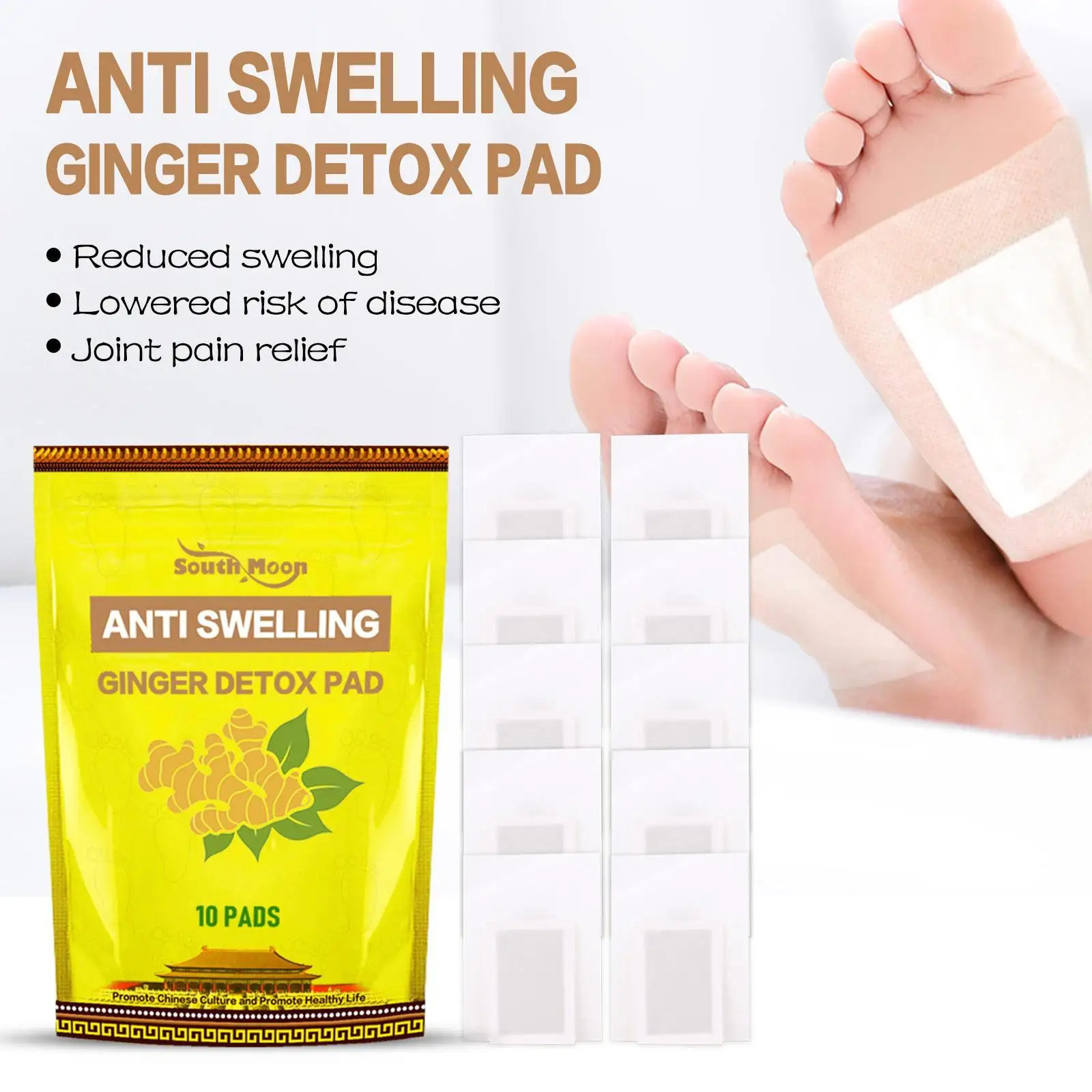 

10Pcs/Pack Ginger Detox Foot Patch Natural Herbal Detoxify Toxins Foot Pads Adhesive Patches Improve Sleep Feet Care Stickers
