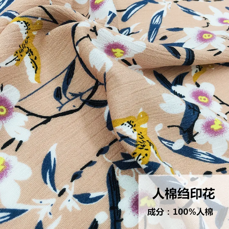 

Spring And Summer New Rayon Crepe Printed Fabric Cotton Silk Cotton Crepe Suspender Top Dress Women's Fabric