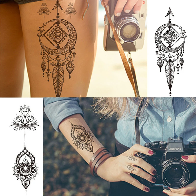 

Цветочная мандала, временная татуировка для женщин, черная хна, менди, тату-наклейка, роза, кружево, сова, искусственные ювелирные изделия, тату, тело, грудь, Backm