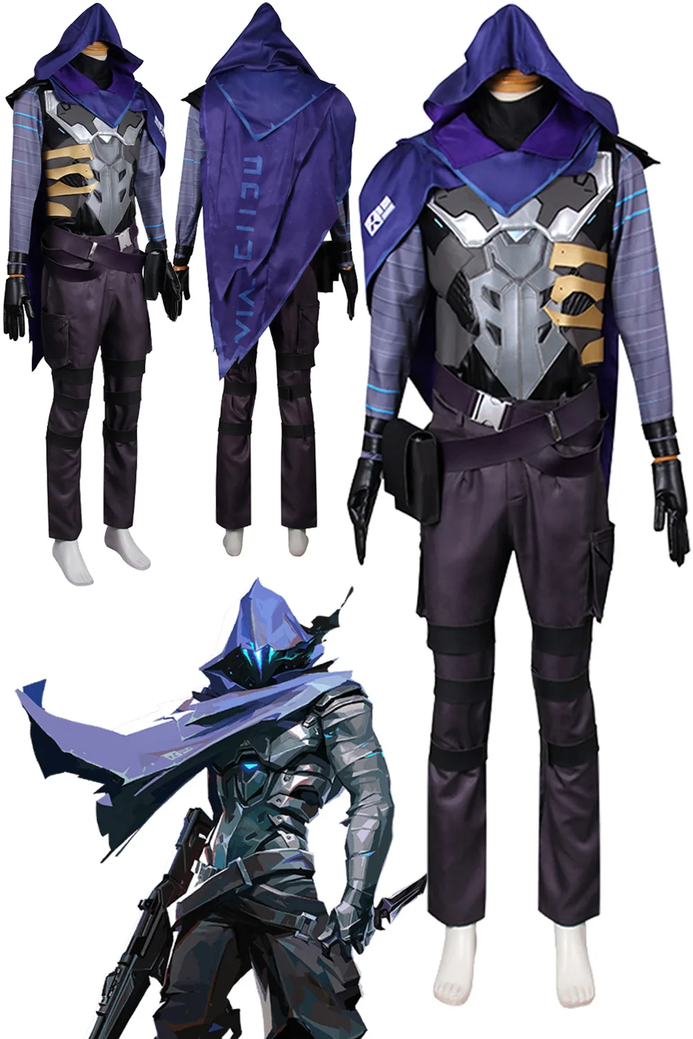 Игра Valorant Косплей Omen Костюм для ролевых игр Плащ Перчатки Боевая форма Взрослые